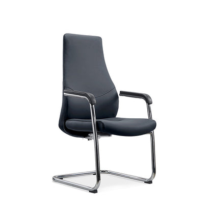Modern Luxury Executive PU Leather Office Chair With Chrome Sled Base - Ergonomic Support Desk Chair For Home Office