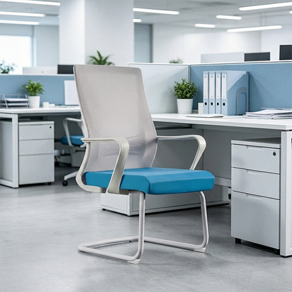 Modern High Back Executive Mesh Chair With Ergonomic Support - Blue Seat Cushion White Frame Desk Chair For Home Office
