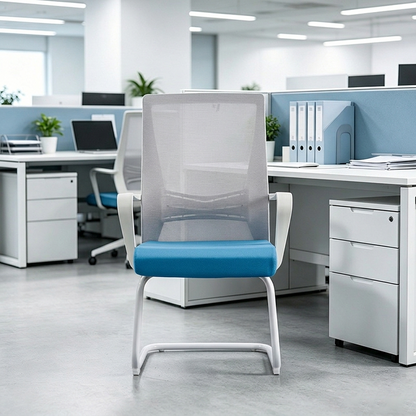 Modern High Back Executive Mesh Chair With Ergonomic Support - Blue Seat Cushion White Frame Desk Chair For Home Office