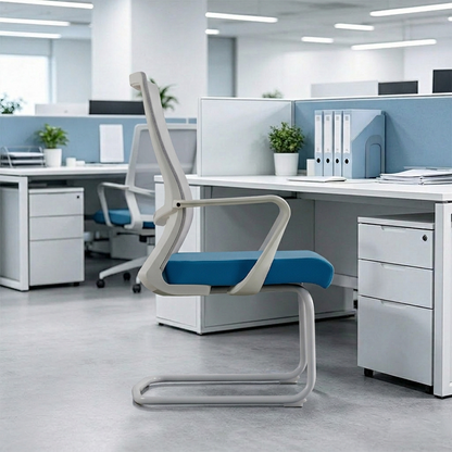 Modern High Back Executive Mesh Chair With Ergonomic Support - Blue Seat Cushion White Frame Desk Chair For Home Office