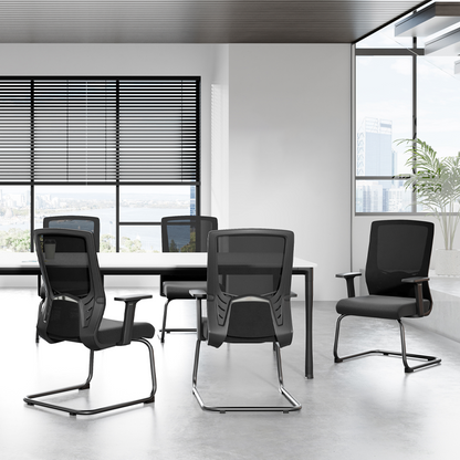 Modern Black Breathable Mesh Conference Desk Chair - Black Frame & Breathable Seat Office Chair For Home Office