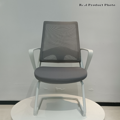 Modern White Mesh Office Chair With Cantilever Steel Frame - Minimalist Ergonomic Support Desk Chair For Home Office