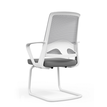 Modern White Mesh Office Chair With Cantilever Steel Frame - Minimalist Ergonomic Support Desk Chair For Home Office
