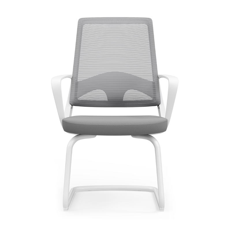 Modern White Mesh Office Chair With Cantilever Steel Frame - Minimalist Ergonomic Support Desk Chair For Home Office