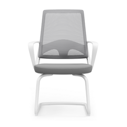 Modern White Mesh Office Chair With Cantilever Steel Frame - Minimalist Ergonomic Support Desk Chair For Home Office