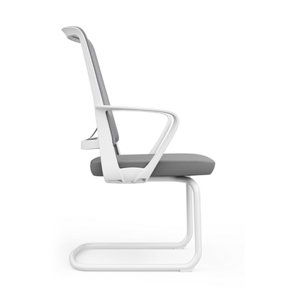 Modern White Mesh Office Chair With Cantilever Steel Frame - Minimalist Ergonomic Support Desk Chair For Home Office