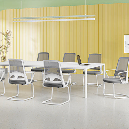 Modern White Mesh Office Chair With Cantilever Steel Frame - Minimalist Ergonomic Support Desk Chair For Home Office