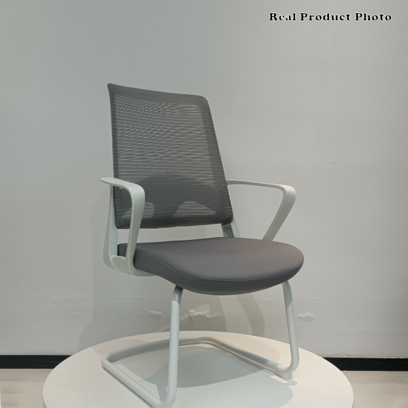 Modern White Mesh Office Chair With Cantilever Steel Frame - Minimalist Ergonomic Support Desk Chair For Home Office