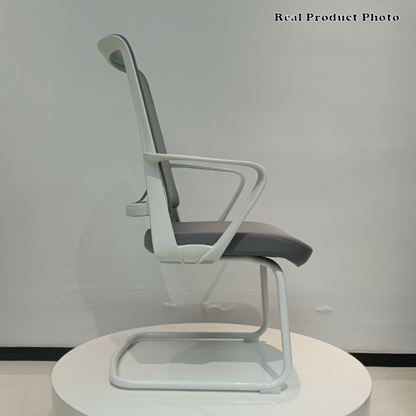 Modern White Mesh Office Chair With Cantilever Steel Frame - Minimalist Ergonomic Support Desk Chair For Home Office