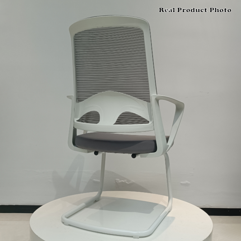 Modern White Mesh Office Chair With Cantilever Steel Frame - Minimalist Ergonomic Support Desk Chair For Home Office
