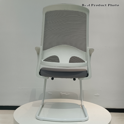 Modern White Mesh Office Chair With Cantilever Steel Frame - Minimalist Ergonomic Support Desk Chair For Home Office