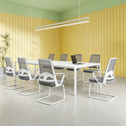 Modern White Mesh Office Chair With Cantilever Steel Frame - Minimalist Ergonomic Support Desk Chair For Home Office