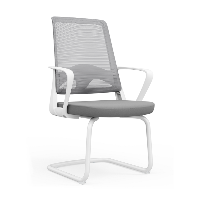 Modern White Mesh Office Chair With Cantilever Steel Frame - Minimalist Ergonomic Support Desk Chair For Home Office