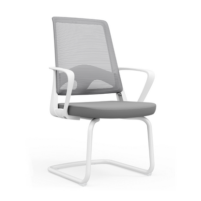 Modern White Mesh Office Chair With Cantilever Steel Frame - Minimalist Ergonomic Support Desk Chair For Home Office
