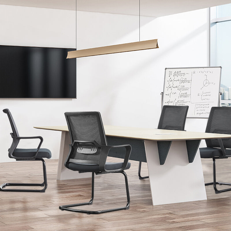 Modern Stylish Black Mesh Office Chair With Integrated Armrest - PP Lumbar Support & Steel Cantilever Desk Chair For Home Office