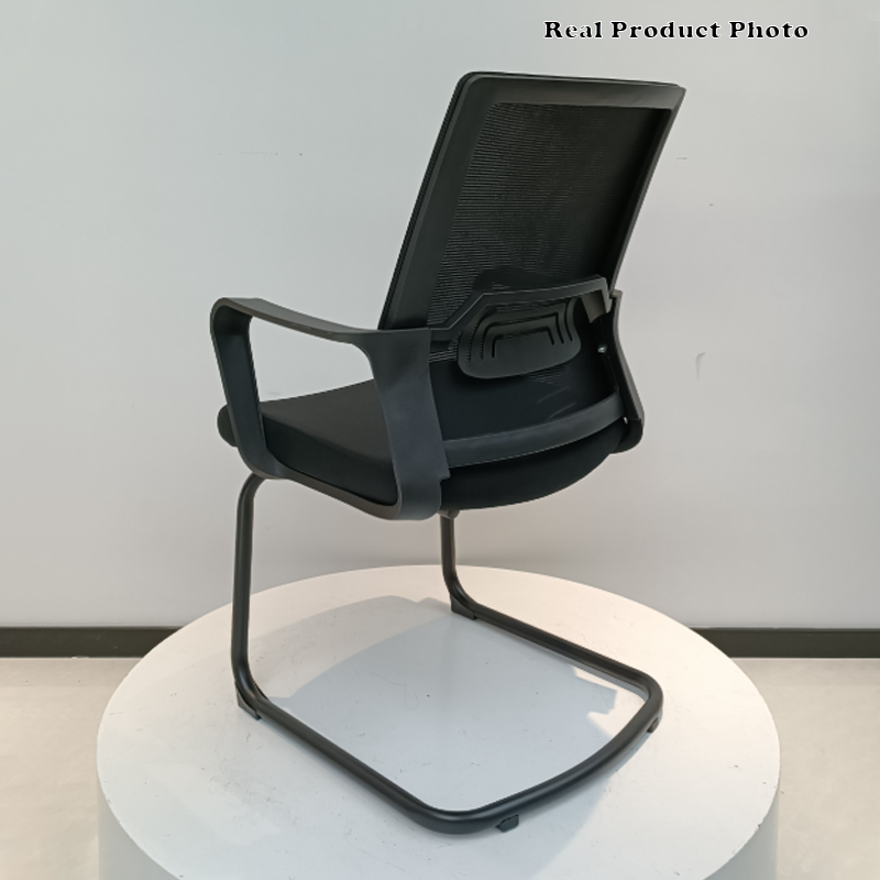 Modern Stylish Black Mesh Office Chair With Integrated Armrest - PP Lumbar Support & Steel Cantilever Desk Chair For Home Office