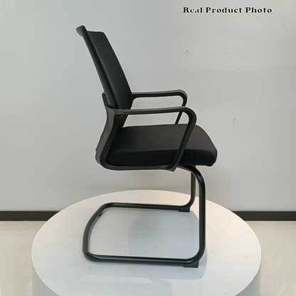 Modern Stylish Black Mesh Office Chair With Integrated Armrest - PP Lumbar Support & Steel Cantilever Desk Chair For Home Office