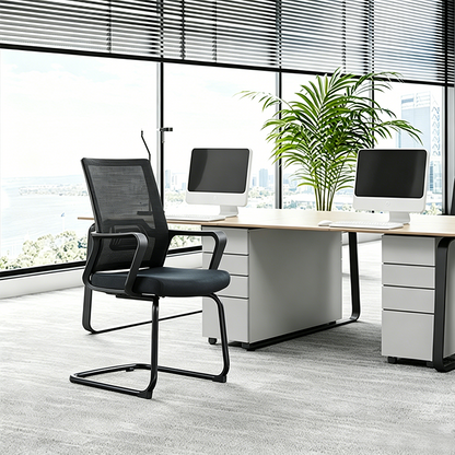 Modern Stylish Black Mesh Office Chair With Integrated Armrest - PP Lumbar Support & Steel Cantilever Desk Chair For Home Office