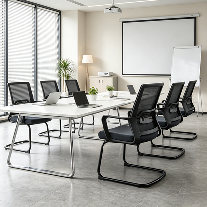 Modern Stylish Black Mesh Office Chair With Integrated Armrest - PP Lumbar Support & Steel Cantilever Desk Chair For Home Office