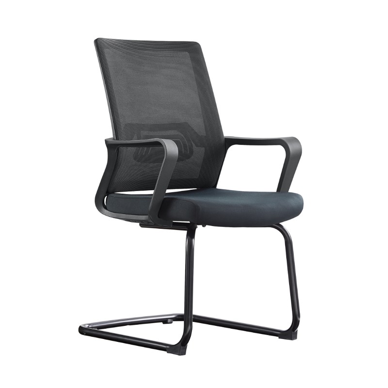 Modern Stylish Black Mesh Office Chair With Integrated Armrest - PP Lumbar Support & Steel Cantilever Desk Chair For Home Office