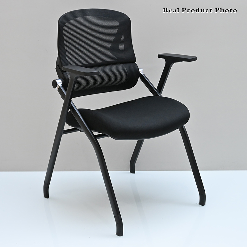 Modern Folding Training Chair With Mesh Back & Flip-Up Seat - Space Saving Desk Chair For Home Office