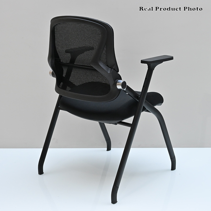Modern Folding Training Chair With Mesh Back & Flip-Up Seat - Space Saving Desk Chair For Home Office