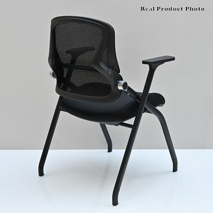 Modern Folding Training Chair With Mesh Back & Flip-Up Seat - Space Saving Desk Chair For Home Office