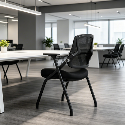 Modern Folding Training Chair With Mesh Back & Flip-Up Seat - Space Saving Desk Chair For Home Office