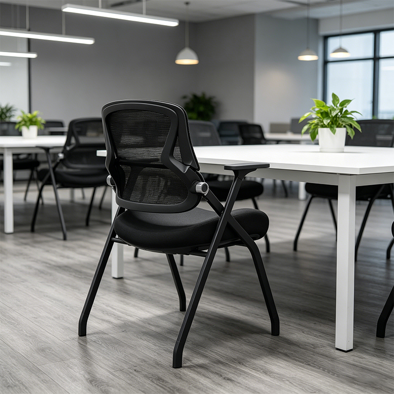 Modern Folding Training Chair With Mesh Back & Flip-Up Seat - Space Saving Desk Chair For Home Office