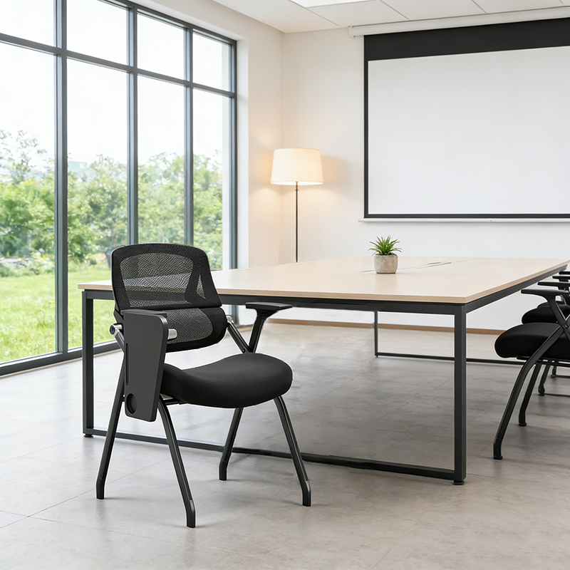 Modern Mesh Training Chair With Foldable Seat & Tablet Arm - Multi-Function Conference Desk Chair For Home Office