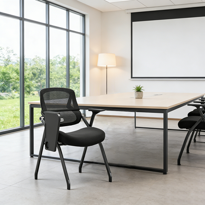 Modern Mesh Training Chair With Foldable Seat & Tablet Arm - Multi-Function Conference Desk Chair For Home Office