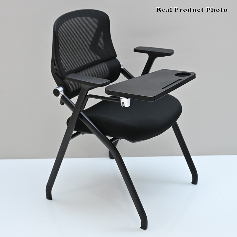 Modern Mesh Training Chair With Foldable Seat & Tablet Arm - Multi-Function Conference Desk Chair For Home Office
