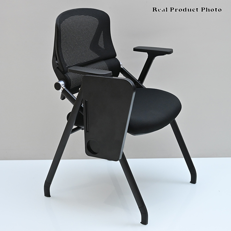 Modern Mesh Training Chair With Foldable Seat & Tablet Arm - Multi-Function Conference Desk Chair For Home Office