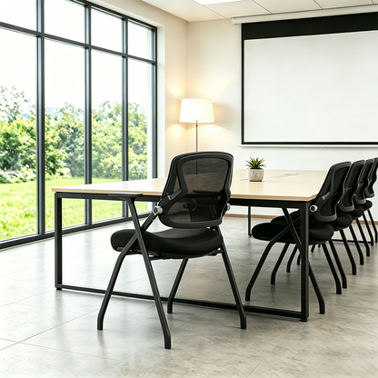 Modern Mesh Training Chair With Foldable Seat & Tablet Arm - Multi-Function Conference Desk Chair For Home Office