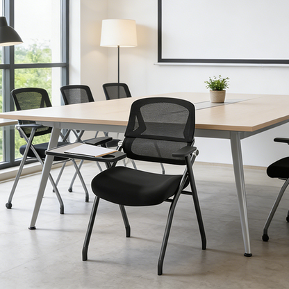 Modern Mesh Training Chair With Foldable Seat & Tablet Arm - Multi-Function Conference Desk Chair For Home Office