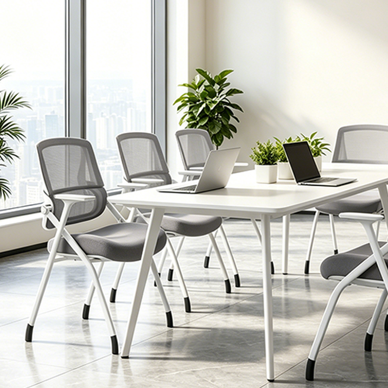 Modern Classroom Training Chair With White Steel Frame - Multi-Function Foldable Office Chair For Home Office