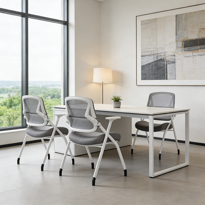 Modern Classroom Training Chair With White Steel Frame - Multi-Function Foldable Office Chair For Home Office