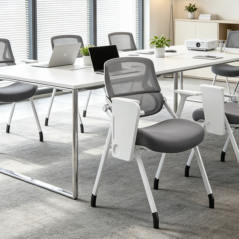 Modern Conference Office Chair With Writing Board - Space Saving Folding Training Desk Chair For Home Office