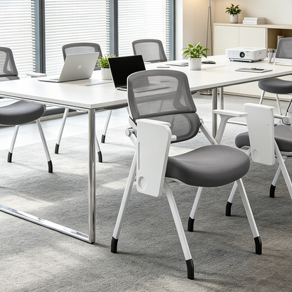 Modern Conference Office Chair With Writing Board - Space Saving Folding Training Desk Chair For Home Office