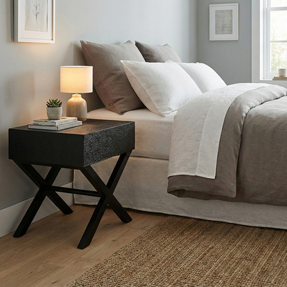Space-Saving Shabby Chic Nightstand - Sturdy Wooden Cross Support Bedside Table 1-Drawer For Bedroom