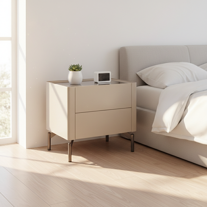 Eco-Conscious Minimalist Nightstand - Rust-Resistant Stainless Steel Base & Smooth 2-Drawer Bedside Table For Bedroom & Living Room