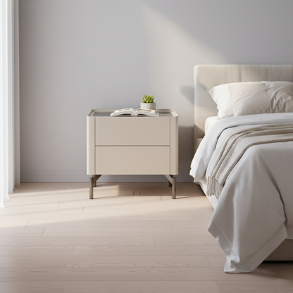 Eco-Conscious Minimalist Nightstand - Rust-Resistant Stainless Steel Base & Smooth 2-Drawer Bedside Table For Bedroom & Living Room