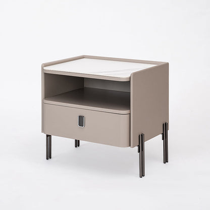 Traditional French-Style Nightstand - Eco-Friendly MDF & Durable Rock Slab Bedside Table 1-Drawer For Bedroom & Living Room