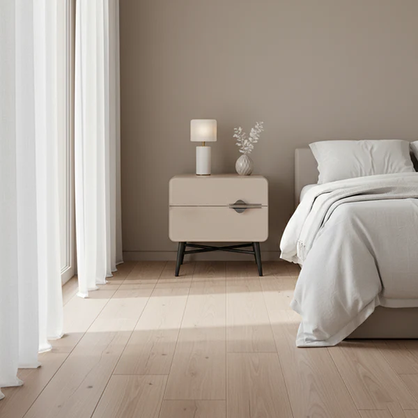 Soft-Hued Nordic Nightstand - Baking Paint Finish Integrated Metal Handle Bedside Table 2-Drawer For Bedroom