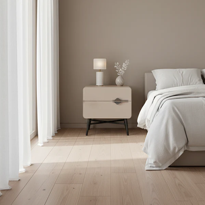 Soft-Hued Nordic Nightstand - Baking Paint Finish Integrated Metal Handle Bedside Table 2-Drawer For Bedroom