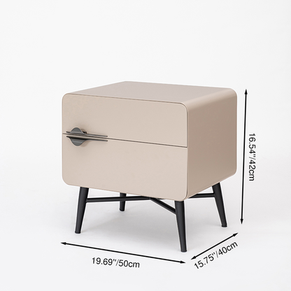 Soft-Hued Nordic Nightstand - Baking Paint Finish Integrated Metal Handle Bedside Table 2-Drawer For Bedroom