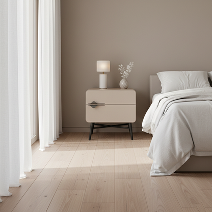 Soft-Hued Nordic Nightstand - Baking Paint Finish Integrated Metal Handle Bedside Table 2-Drawer For Bedroom