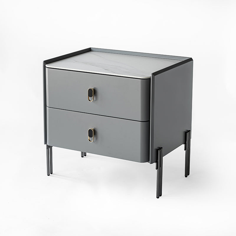Eco-Friendly Scandinavian Nightstand - Rock Slab Tabletop & Corrosion-Resistant Legs Bedside Table 2-Drawer For Bedroom