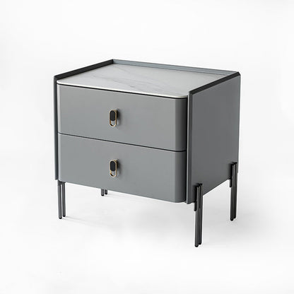 Eco-Friendly Scandinavian Nightstand - Rock Slab Tabletop & Corrosion-Resistant Legs Bedside Table 2-Drawer For Bedroom