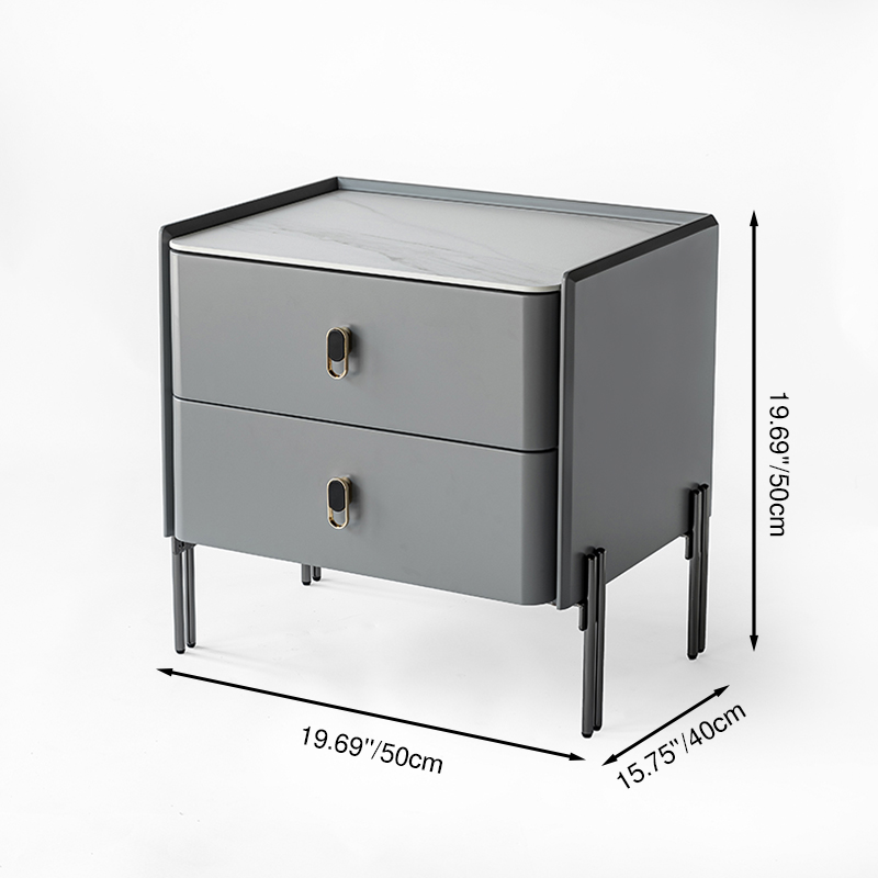 Eco-Friendly Scandinavian Nightstand - Rock Slab Tabletop & Corrosion-Resistant Legs Bedside Table 2-Drawer For Bedroom